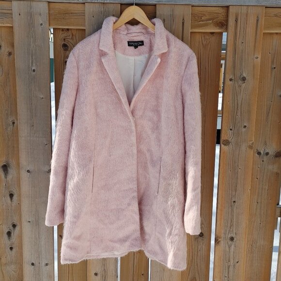 PINK TOPSHOP TALL Teddy Bear Coat Size 12 - Picture 1 of 4